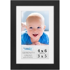 Icona Bay 4x6 Picture Frame w/Removable Mat for 3x5 Photo (Black), Sleek Modern Style Frame, Table Top or Wall Mount, Serenity Collection