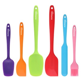 NileHome Silicone Spatula Set, 6 Pieces Food Grade Kitchen Utensils with Silicone Brush Heat Resistant Dishwasher Safe BPA-Free Rubber Spatula for Scraping, Baking, Cooking, Mixing-Multicolor