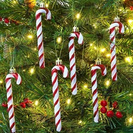 Kzyapi 12pcs Christmas Glitter Candy Cane Plastic Candy Cane Ornaments Xmas Tree Decorations Christmas Tree Hanging Ornaments for Holiday Party Decoration Favors (Red)