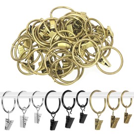 Swpeet 40 Pack Bronze Curtain Rings with Clips, Curtain Clip Rings Hooks, Bow Hanger Clips, Hangers Drapes Rings for Hanging Drapery Drapes Bows, Ring 1.38" Interior Diameter, Fits up to 1" Rod