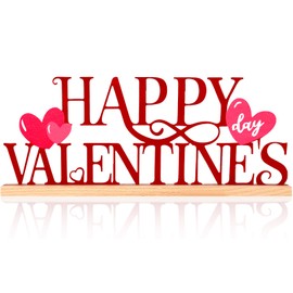 ASTNIC Metal Happy Valentine's Day Sign,Valentines Day Decorations Indoor Romantic Heart Word Valentines Day Table Decorations with Wooden Base for Home Decor Party Wedding Shelf Tabletop Centerpiece Gifts (Red, Happy Valentine’s)