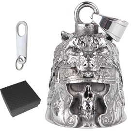 amavoler Motorcycle Bell With Motorcycle Bell hanger- bells accessory or key chain for luck on your journey. (Skull Wolf head)
