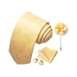 MaRowsm Necktie, Formal, Floral, Business, Job Hunting, Luxury, Striped, Wedding, Paisley, yellow