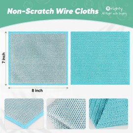 Orighty Multipurpose Wire Dishwashing Rag 12 Pcs, Upgraded Double-Layer Non-Scratch Wire Dish Cleaning Cloths, Kitchen Reusable Steel Scrubber, Powerful Dishcloth Rag for Cookware, Multicolor, 7"x8"
