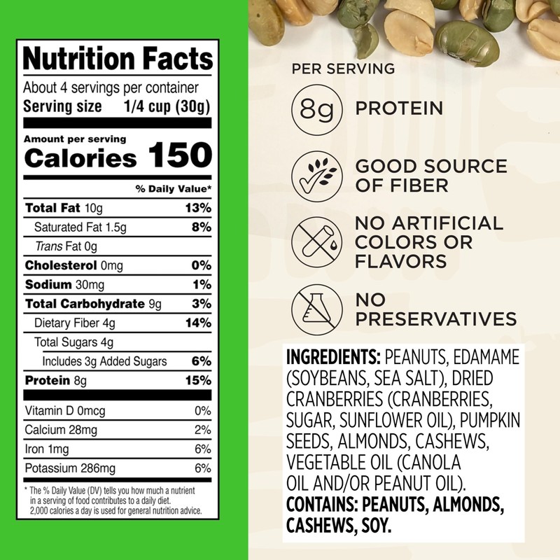 Snak Club Protein Power Snack Mix with Peanuts, Roasted Edamame,
