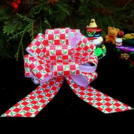 Holly Mistletoe Christmas Pull Bows - 5" Wide, Set of 10, Red and White Checkered, Presents, Gift Basket, Wreath, Swag, Garland, Decoration, Office, Classroom, Fundraiser, Boxing Day