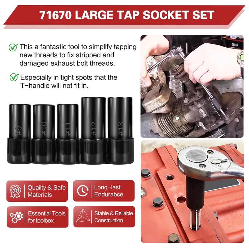 71670 Tap Socket Set, 5Pcs Fits 5/8", 11/16", 3/4", 7/8",
