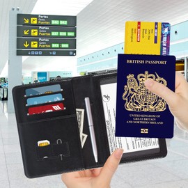 DMLuna Passport Holder, Premium PU Leather Travel Passport Wallet RFID Blocking Passport Cover Case Travel Documents Organizer with Pen Holder, for Women and Men - Black