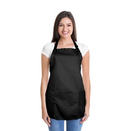 DALIX Apron Commercial Restaurant Home Bib Spun Poly Cotton Kitchen Aprons (2 Pockets) in Black 2 Pack