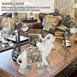 HERCHR Resin Elephant Ornament,Lucky Wealth Elephant Statue Sculpture 5.3 x 2.6 x 5.5in Feng Shui White Lucky Elephant Figurine for Home Office Decor