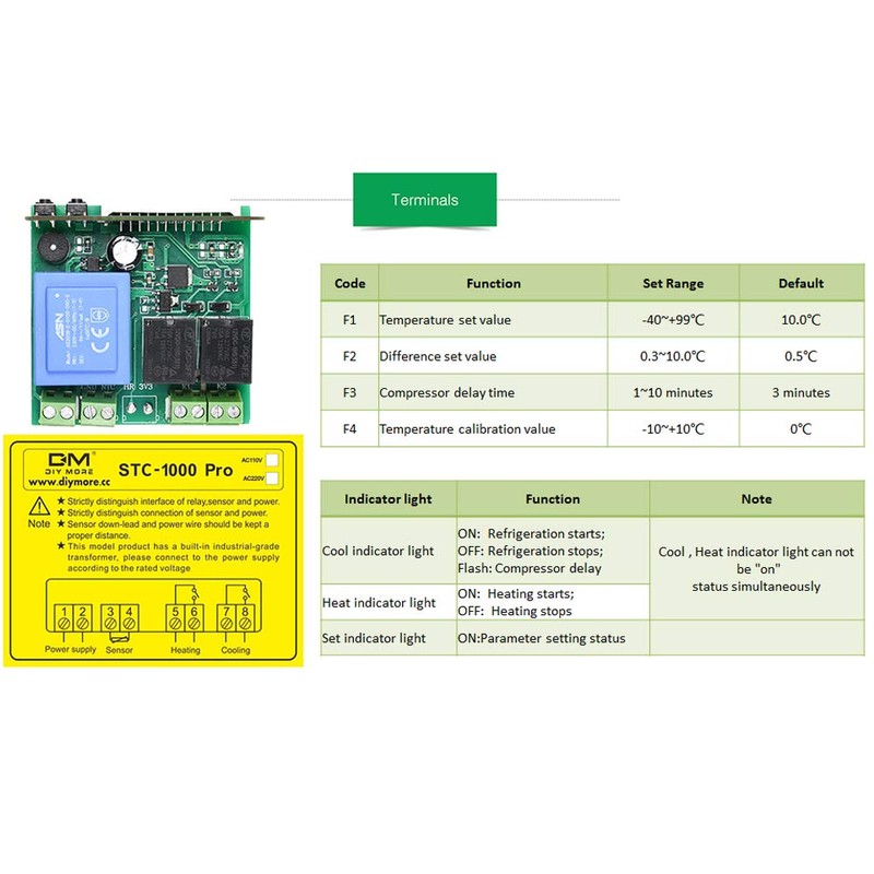 diymore STC-1000 Pro Temperature Controller AC 220V All-Purpose Digital Thermostat
