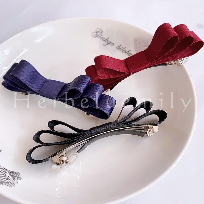 Herbeluemily Ribbon Satin Barrette 2-Piece Set Simple Adult Formal Fashionable