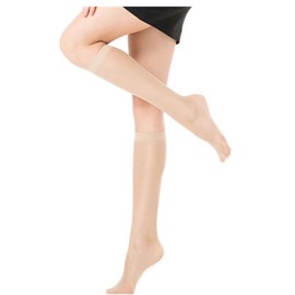 6 pairs of women's transparent knee-high stockings, toe-reinforced nylon socks, women's knee-high stockings, all one siz (CA/US, Alpha, One Size, Regular, Regular, Nude color)