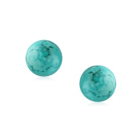 Simple Classic Compressed Turquoise Ball Round Circle Stud Earrings 925 Sterling Silver 8mm