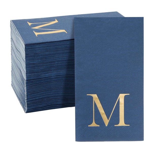 Paquete de 100 servilletas con monograma azul marino con letra