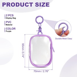 uxcell 2 Pcs 3.74x2.76 Inch Clear Figure Display Bag with Keychain, PVC Portable Small Dolls Storage Bag, Zipper Closure Carrying Display Case Pouch for Collectibles (Square Purple)