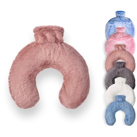 Luxury Hot Water Bottle with Faux Fur Cover, Soft Fluffy Neck U Shape Cosy Fleece, 1.8L Capacity (Dusty Pink)