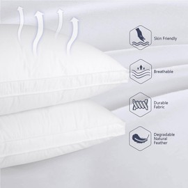 Vendare Set of 2 Standard Size Down Pillows - Goose Feather & Down Blend Pillows 440 Fill Power, 100% Cotton Cover, Hypoallergenic, Medium Support
