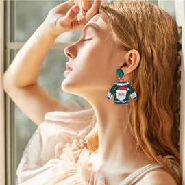 Christmas Earrings for Women Santa Claus Earrings Xmas Elk Earrings Snowman Snowflake Earrings Christmas Hat Earrings for Women Merry Christmas Jewelry Gift (Santa Claus)