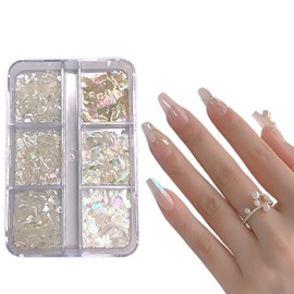 Nail Parts, Natural Seashell, 6 Colors, Gel Nail Stone Parts, Nail Seashell Style, Nail Parts, Seashells, Nail Art, Nail Accessories, Storage Case Included, Nail Parts, Nail Studs (A)