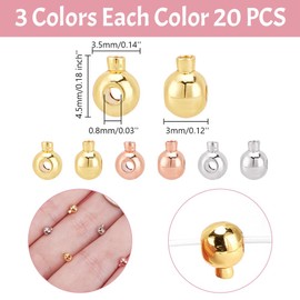 arricraft 60 Pcs Brass Crimp Beads, 3 Colors Loose Rondelle Spacer Beads Metal Irregular Shape Crimp Charms Accessories for Bracelet Necklace Jewelry Making Silver & Golden