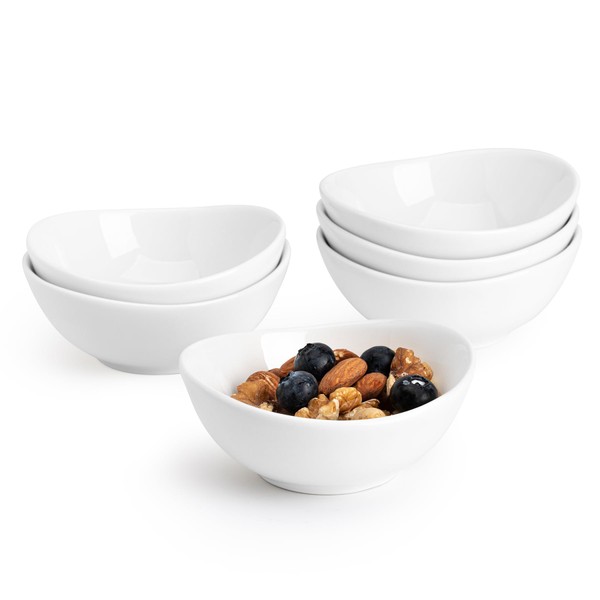 Sweese 4 Inch Porcelain Small 4 oz Bowls for Sauce | Charcuterie | Dipping | Snack | Condiment | Side Dishes Set of 6 - Microwave, Dishwasher and Oven Safe - White
