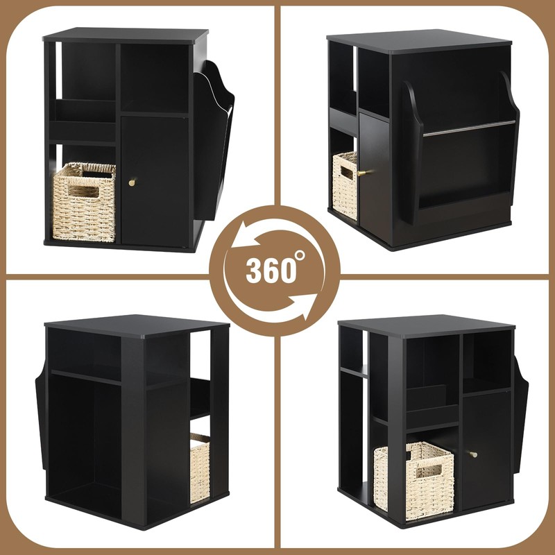 TooCust Rotating End Table with Storage, Square Rotating Side Table