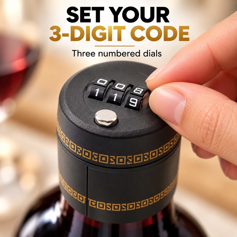 Combination Wine Bottle Lock for Storage – 3 Digit Password