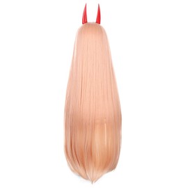 ZGNGLIZ Anime Cosplay Wig for Chainsaw Man Power Light Orange Cosplay Wig +2 Horns Long Straight Costume Wigs with Bangs + Free Wig Cap