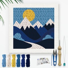 Doodlream Mountains DIY Punch Needle Embroidery Kit for Adult Beginner, 24cm Landscape Sunrise Punch Stitching Craft Set for Starter with Frame, Fabric Pattern, Threader, Yarn, Pinch Needle