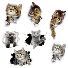Wall Stickers 7PCS New 3D Removable Cartoon Animal Cat Large Wall Stickers Wall Stickers Cats Easy Peel and Stick Cat Wall Stickers Suitable for Kids Room, Bathroom, Kitchen, Office Door, Window,