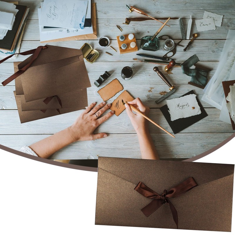 4 Pack Kraft Paper Envelopes with Ribbons, 22 * 10.9