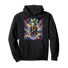 Astral Samurai Cat Guardian of the Celestial Waves Pullover Hoodie