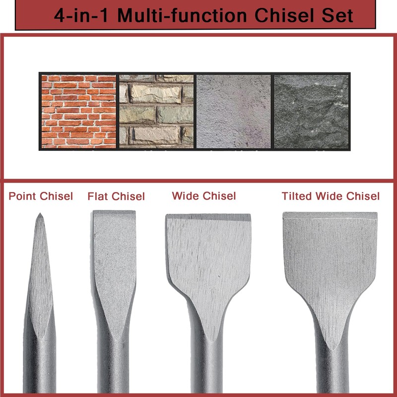 Regiis Tech 4 pcs SDS MAX 11 inch Chisel Set,