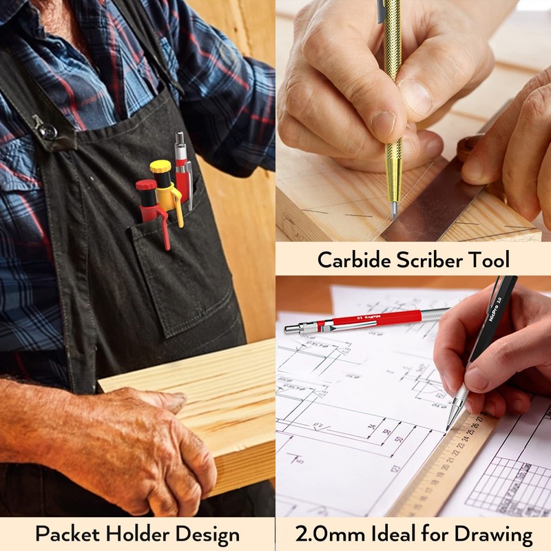 Nicpro 18 Pack Carpenter Pencil Set with Sharpener, Mechanical Carpenter
