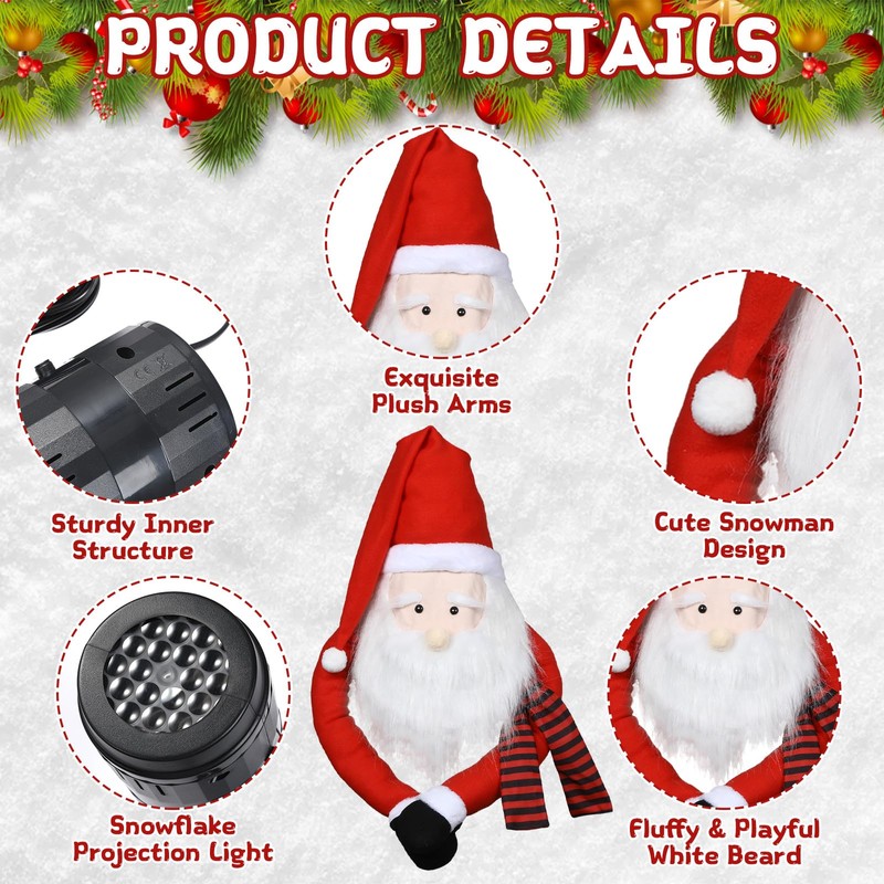 Christmas Santa Claus Tree Topper with Snowflake Projector Light, Rotating