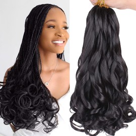 9 Packs 14 Inch French Curls Braiding Hair Pre Stretched Bouncy Loose Wavy Braiding Hair 50g/Pack French Curly Braiding Hair Synthetic Crochet Braids Hair For Box Braids Hair Extension For Women（14 Inch,1B#）