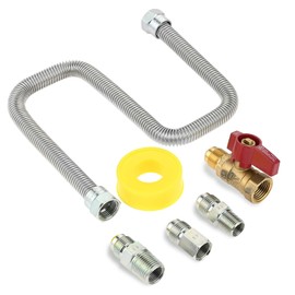 MOOTVGOO 22" Stainless Steel Flexible Natural & Propane Gas Connector, One Stop Gas Appliance Hook Up Kit with 1/2" Brass Gas Shut On/Off Valve & 3 Different Couplings