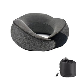 Travel Pillow, Memory Foam Travel Pillow, 360° Comfort and Breathability Stowable Pillow Washable Pillowcase Suitable for Airplane, Sleeping, Car, Hiking, Travel Essentials, Dark Grey