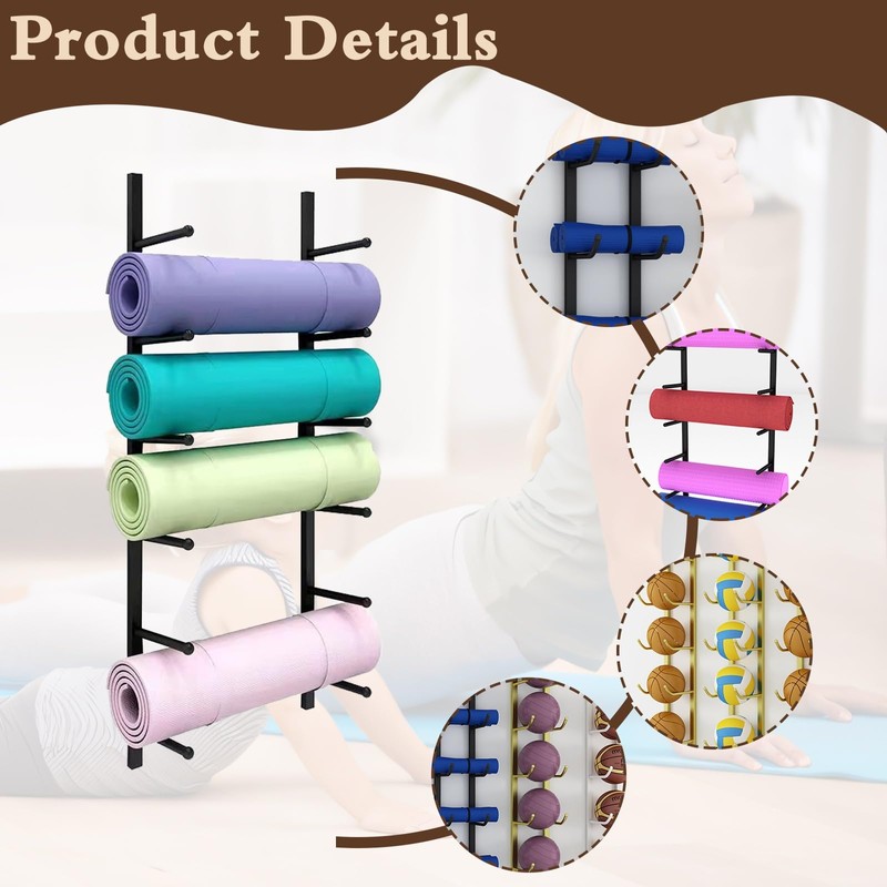 amhricho Yoga Mat Storage Rack, Wall Mounted Yoga Mat Holder,