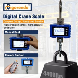 Bigorenda Digital Hanging Scale,4410LB/2000KG Digital Crane Scale,High Precision Heavy Duty Industrial Crane Scale LCD Backlight Remote Control,Unit Change/Data Hold/Tare/Zero,for Fishing,Deer,Factory