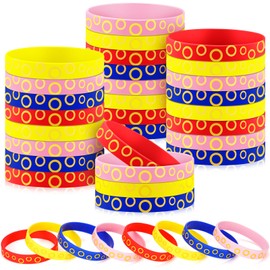 Suncalla 24 Pcs Blue Gold Ring Silicone Bracelets Gifts Video Game Party Favors Cartoon Bracelets Party Supplies Blue Prize Fillers Carnival Goodie Bag Stuffers for Teacher Classroom Rewards Supplies