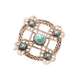 WINDALF Thura Medieval Brooch Diameter 4.3 cm with Turquoise Stones Cloth, Cloth Pin Bronze, Bronze, Turquoise
