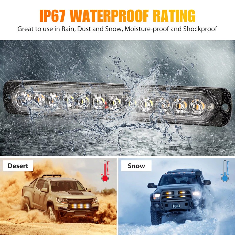 NSI 4PCS Amber/White 12 LED Car Truck Strobe Light Bar