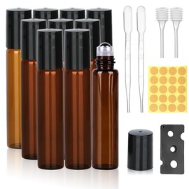 Jizxol roll on ätherische öle, Öl-Pack der 10-braunen Flasche Leere 10-ml nachfüllbare Rollon-Flaschen mit Edelstahl Roller Ball, für Öle, Duft, Kosmetik, Parfüme, Massagen.
