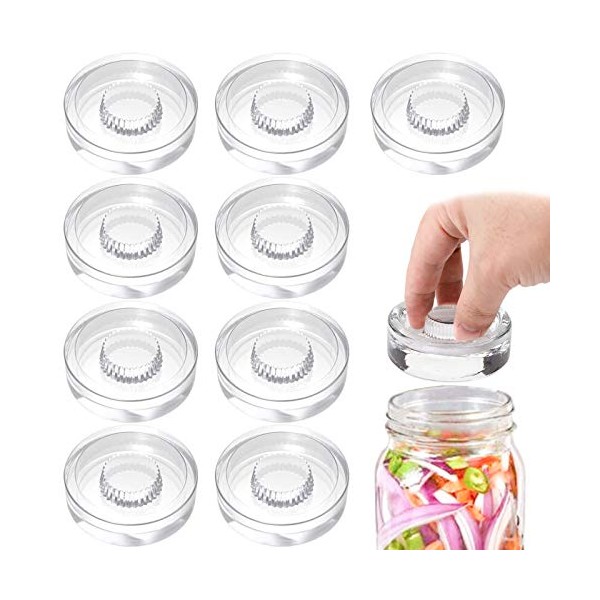 Jucoan 9 Pack Fermentation Glass Weights with Easy Grip Handles, Heavy Glass Fermenting Lids Kit for Wide Mouth Mason Jar Pickle Jar Fermenting Sauerkraut, Kimchi