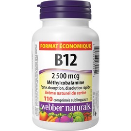 Webber Naturals Vitamin B12 2500 mcg, Quick Dissolve, 110 Tablets, Natural Cherry Flavour, Supports Energy Production and Metabolism, Vegetarian