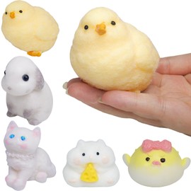 5 Pcs Animals Taba Squishy Toys, Stress Relief Squishies Fidget Toys with Hamster, Chick, Cat, Pufferfish & Bunny for Party Favors OPP Packaging