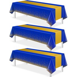 3Pcs Blue and Gold Tablecloth Party Decorations,Plastic Royal Blue Table Cloth Printed Gold Tables Runner Disposable Rectangle Table Cover for Birthday Anniversary Wedding Graduation Party,54 x108Inch