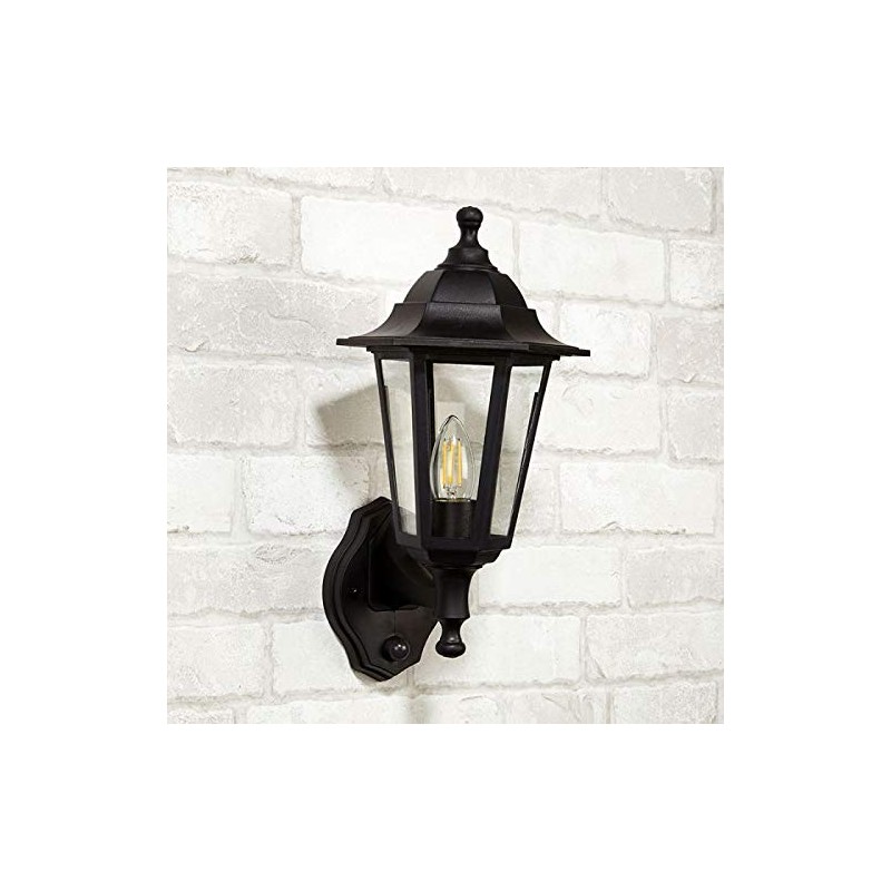 6 SIDED PIR MOTION SENSOR WALL LANTERN (Black 6 Sided